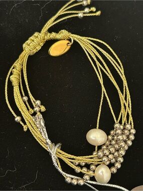 Simply Pearls by Marcella multi-strand bracelet w/gold thread/silver-toned beads